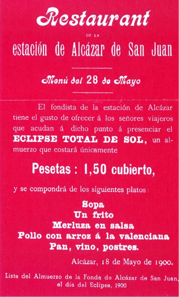 Cartel anunciador del menú especial ofrecido en la Fonda de la estación de Alcázar de San Juan (Ciudad Real)