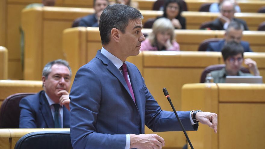 Archivo - El presidente del Gobierno, Pedro Sánchez, interviene durante una sesión de control al Gobierno, en el Senado, a 12 de marzo de 2024, en Madrid (España).