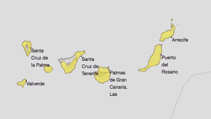 Mapa de la Aemet del aviso de riesgo por temperaturas máxima para este sábado.