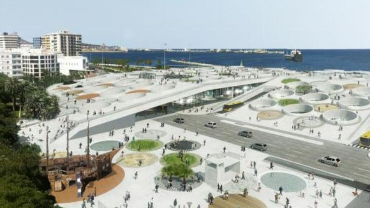 Recreación de la vista aérea de la estación de San Telmo en caso de que se implantara el tren de Gran Canaria