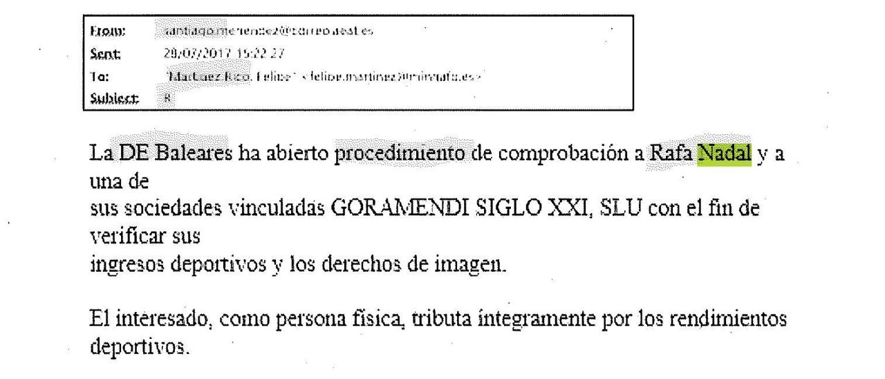Correo sobre Rafa Nadal