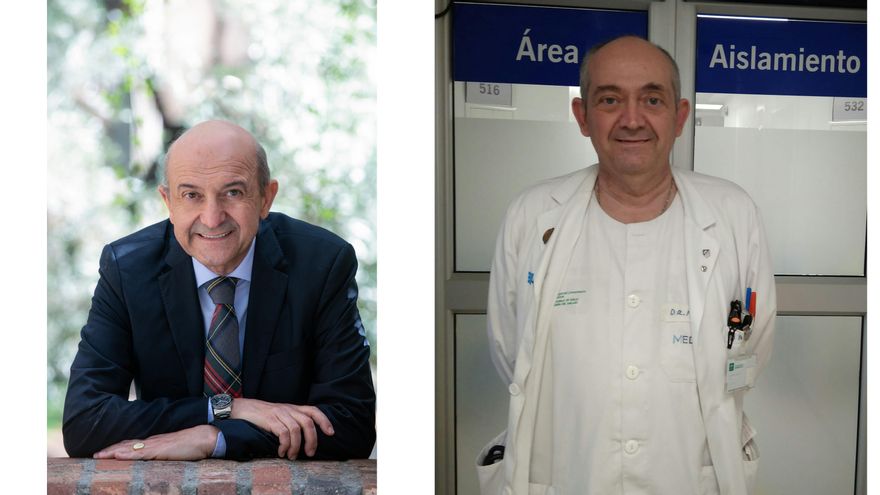 El epidemiólogo Miguel Ángel Martínez-González y el doctor de medicina interna Julio Martínez-González, en el hospital de Málaga en el que trabaja