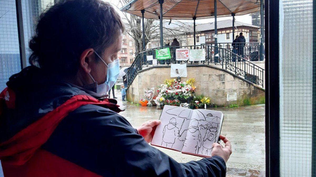 Un vecino del trabajador desaparecido en Zaldibar recopila en un libro dibujos realizados durante las manifestaciones