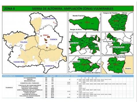 Mapa con la ampliación de las zonas vulnerables a nitratos agrarios en Cuenca