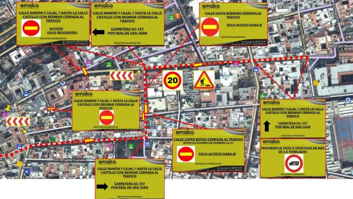 Emalsa anuncia cierre de vías en Las Palmas de Gran Canaria por trabajos en la red de saneamiento