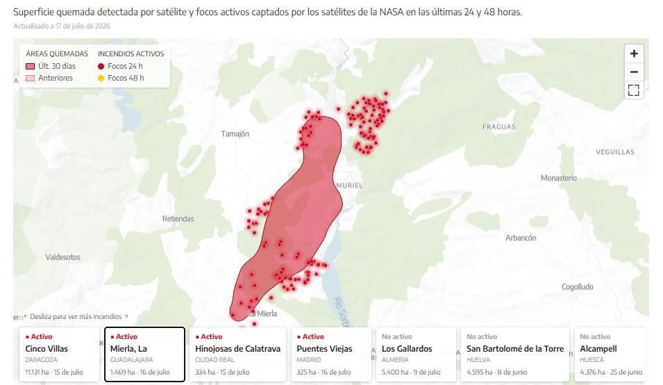 Estado del incendio forestal en La Mierla, a 17 de julio de 2026