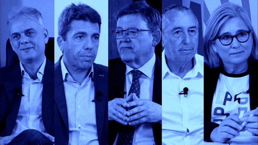 Los candidatos a la Generalitat Valenciana de Unides Podem, PP, PSPV, Compromís y Ciudadanos.