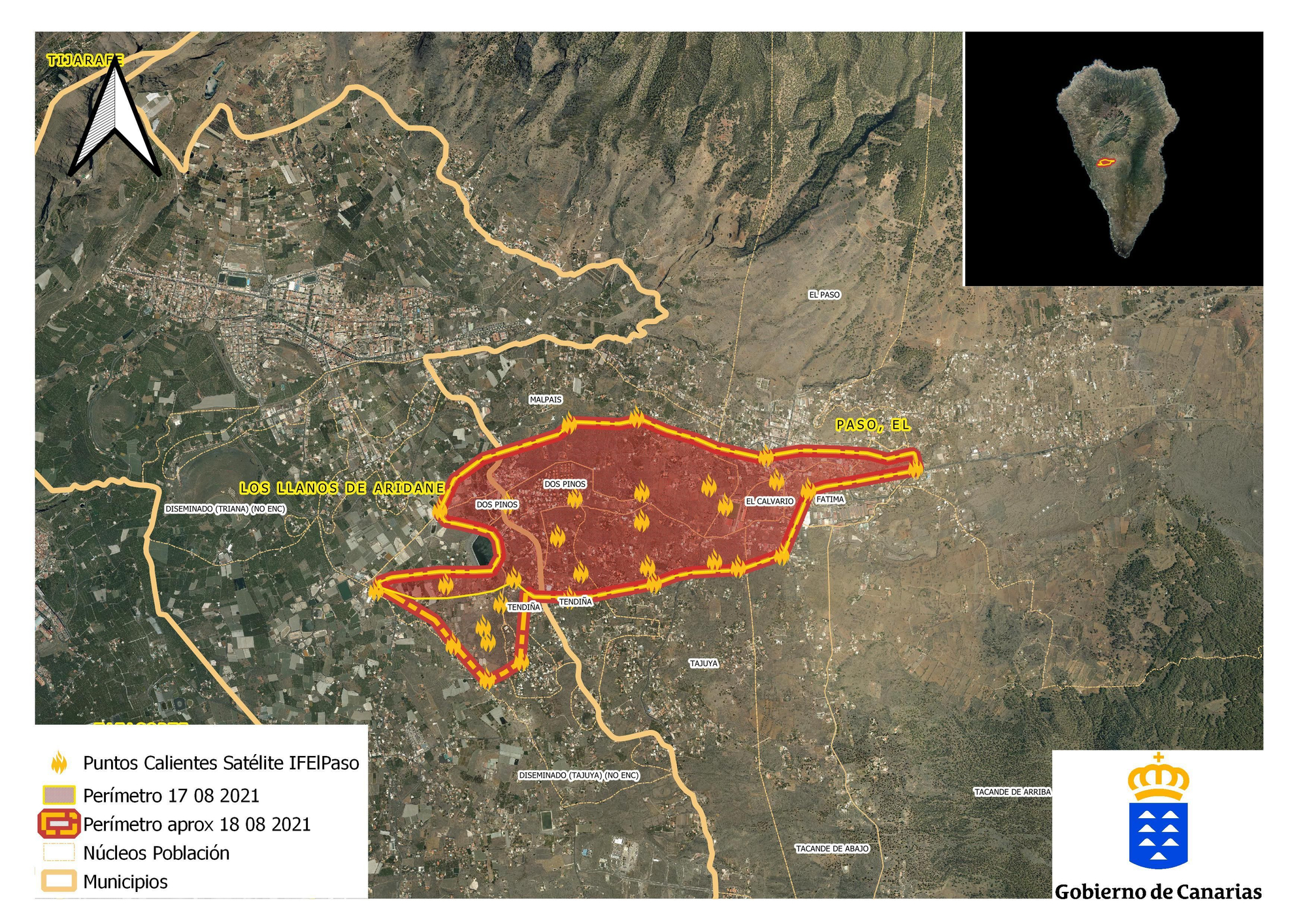 La superficie afectada por el incendio en una imagen de satélite. GOBIERNO DE CANARIAS