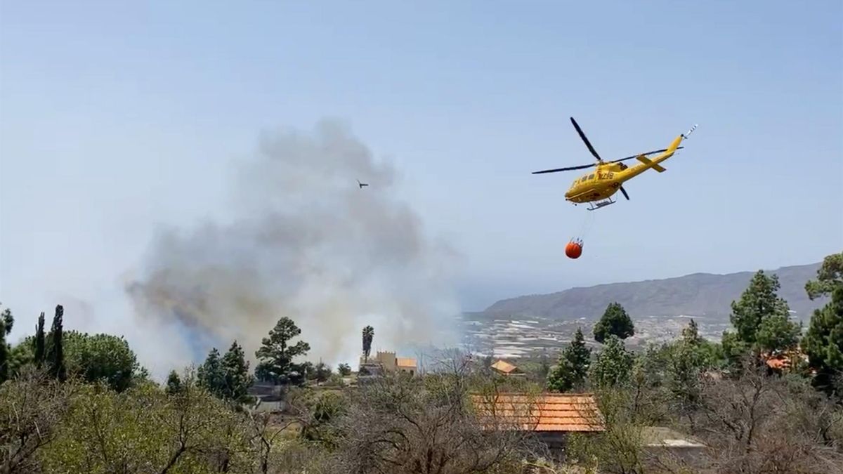 Helicópteros y varias brigadas en tierra trabajan para contener el avance del incendio en La Palma.