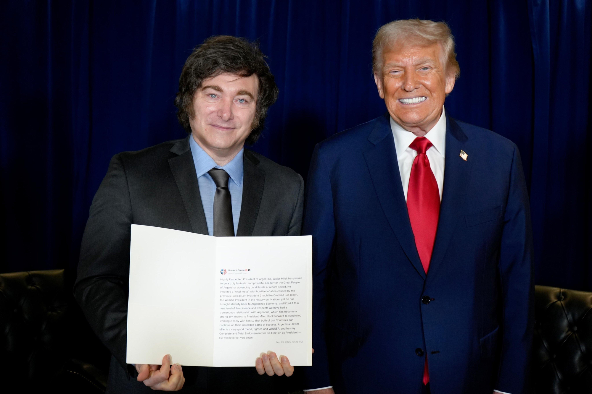 Milei y la impresión del posteo de Trump en su red social