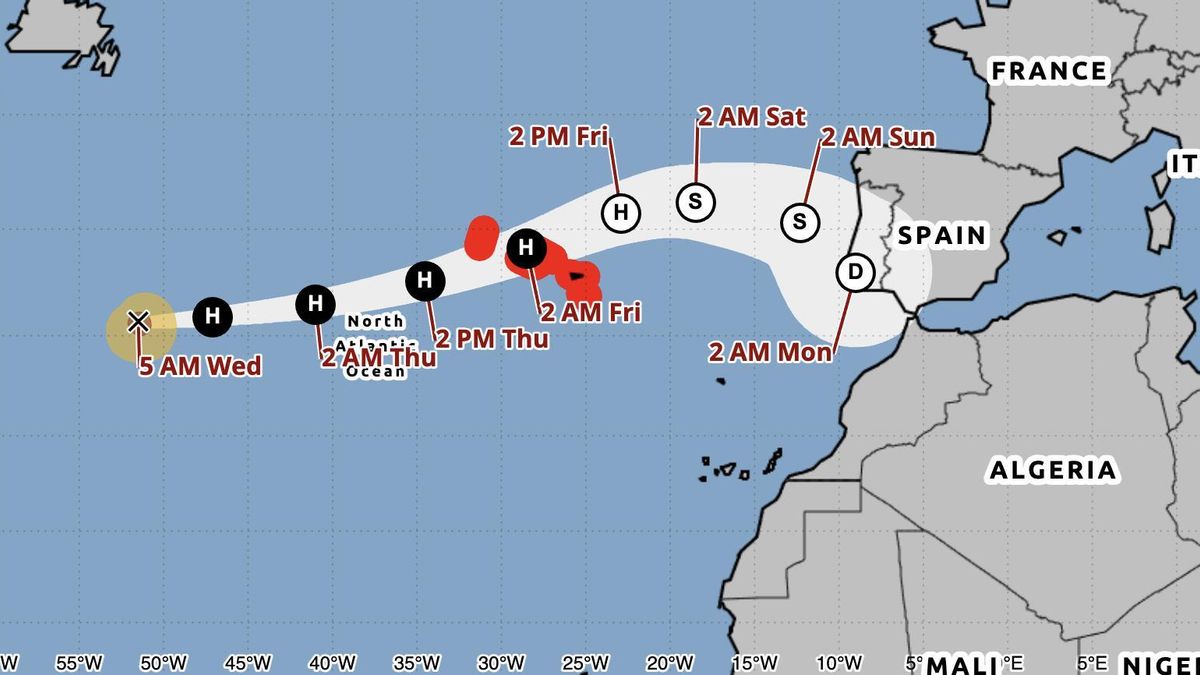 Avance estimado del huracán Gabrielle.