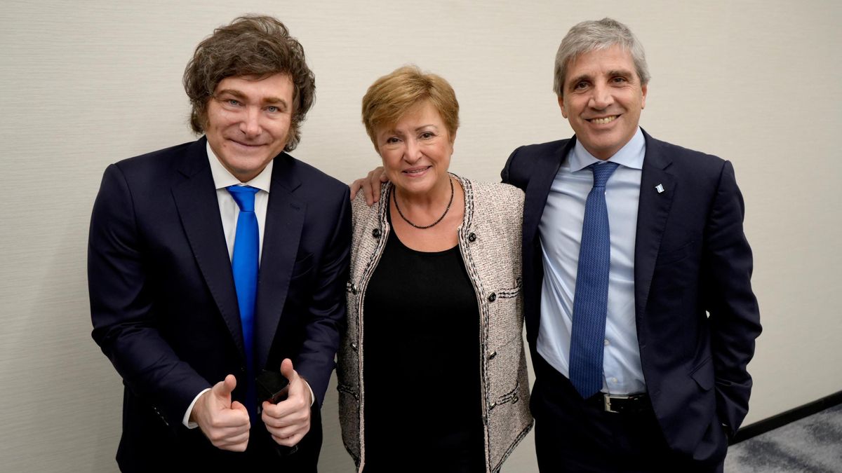 Milei y Caputo con Kristalina Georgieva