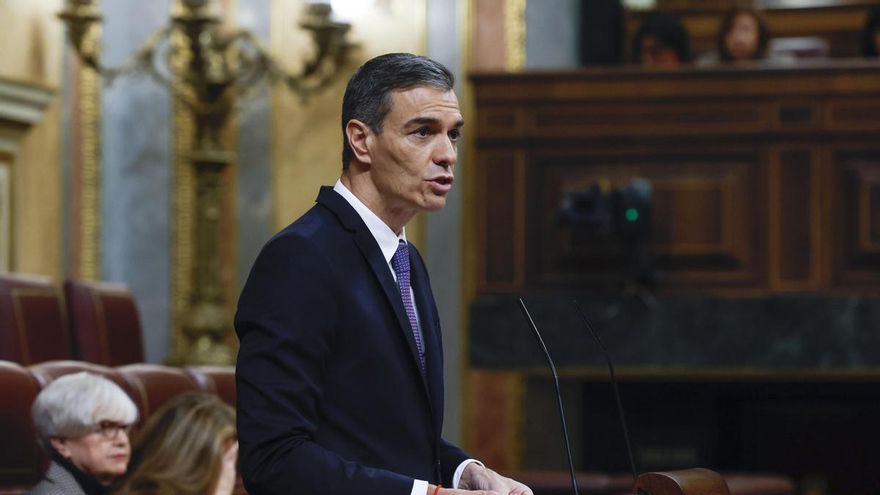 El presidente del Gobierno, Pedro Sánchez, durante su comparecencia este miércoles en el Congreso.