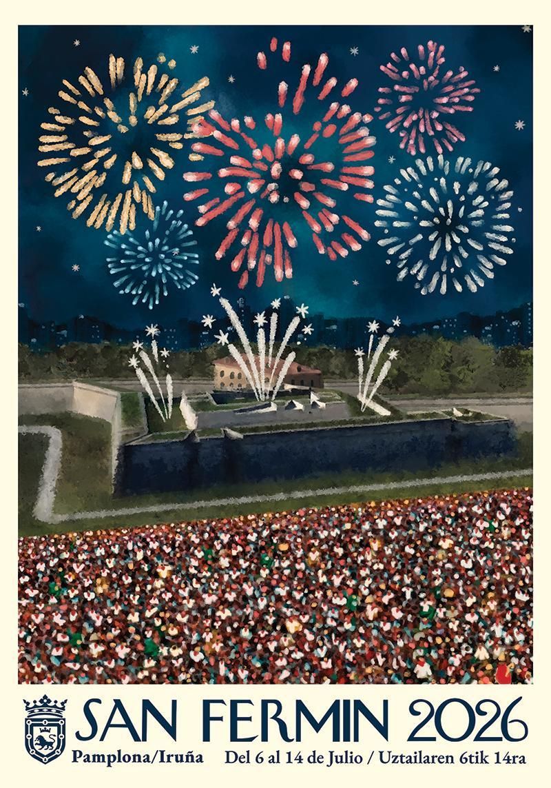 Plica: 4372. Título del cartel: Postal de San Fermín: la noche encendida.