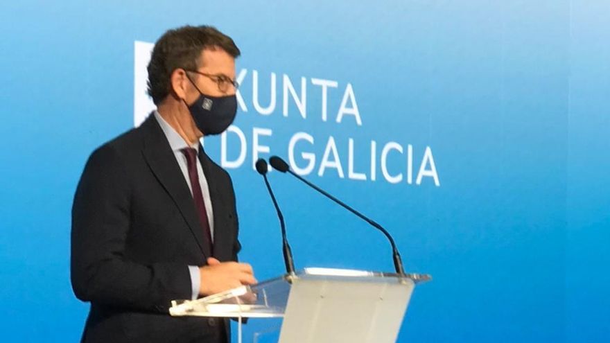 El presidente de la Xunta, Alberto Núñez Feijóo, este lunes en intervención a los medios