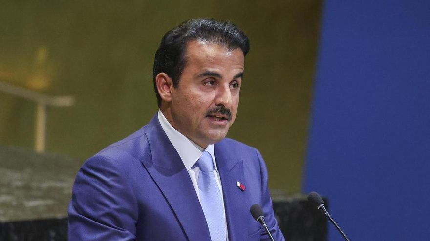 El emir de Qatar, Tamim bin Hamad Al Thani, durante una intervención ante la Asamblea General de Naciones Unidas.