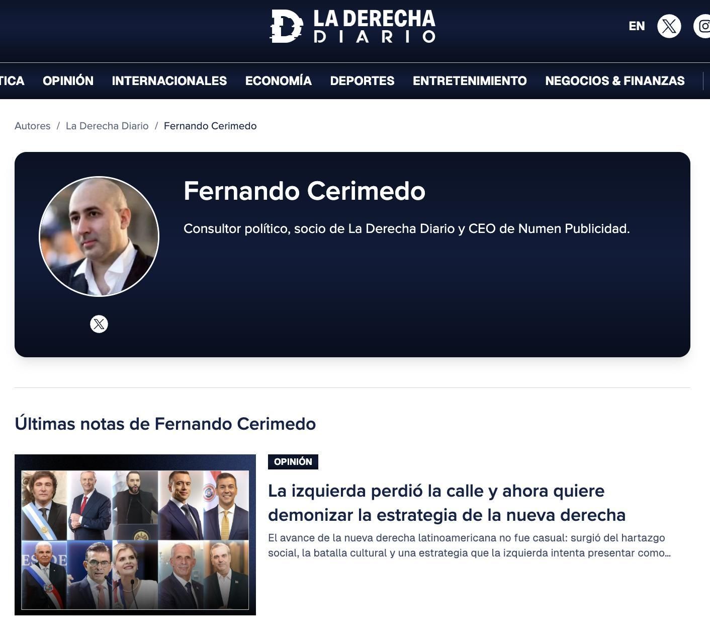 El perfil de Cerimedo, en la web de LDD.