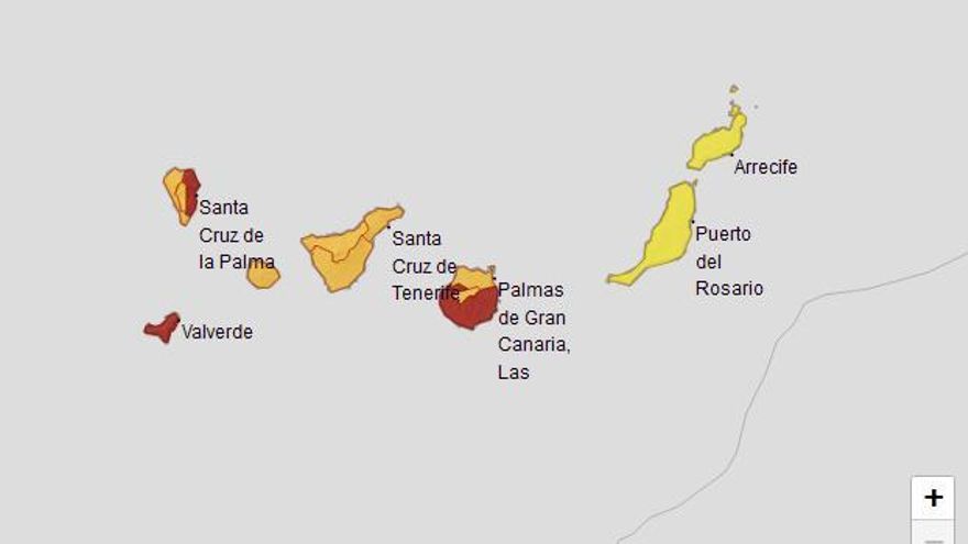 La Aemet emite avisos rojos por lluvias muy abundantes el domingo en Gran Canaria, La Palma y El Hierro