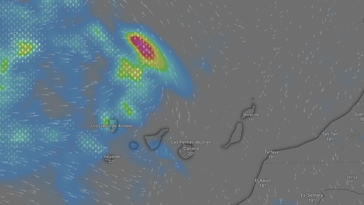 Lluvias tormentosas previstas en Canarias este jueves, según el modelo europeo.