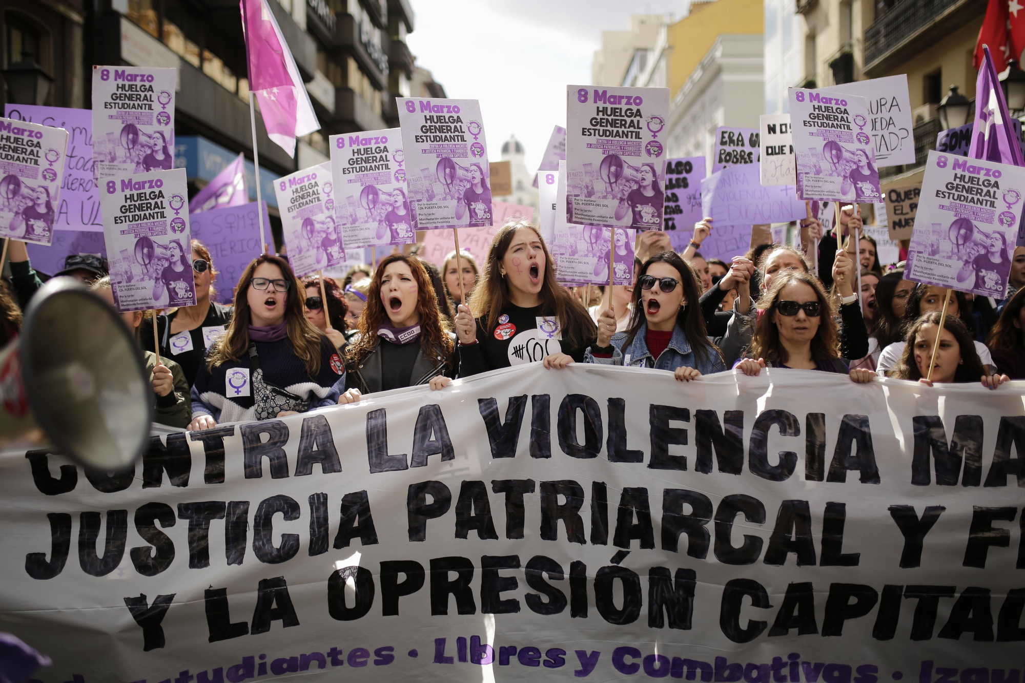 Cabecera de la manifestación estudiantil del 8M en Madrid. Olmo Calvo