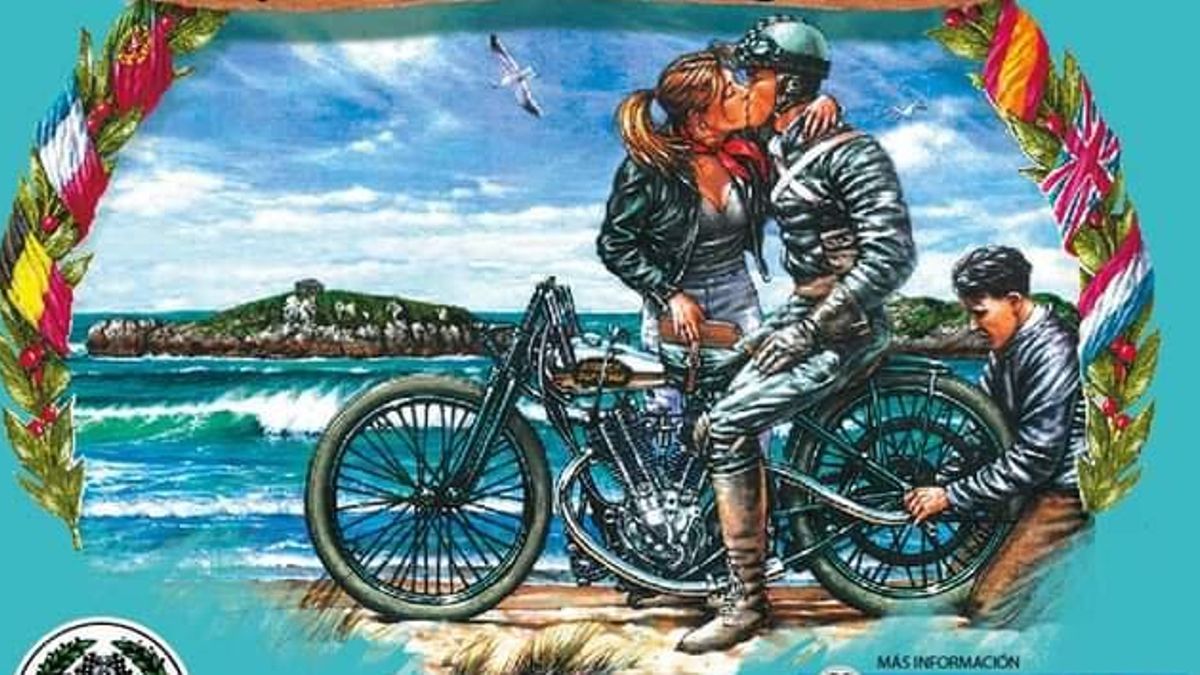 Cartel que promociona un evento de motos antiguas en Noja y que IU pide al Gobierno que se retire por considerarlo sexista