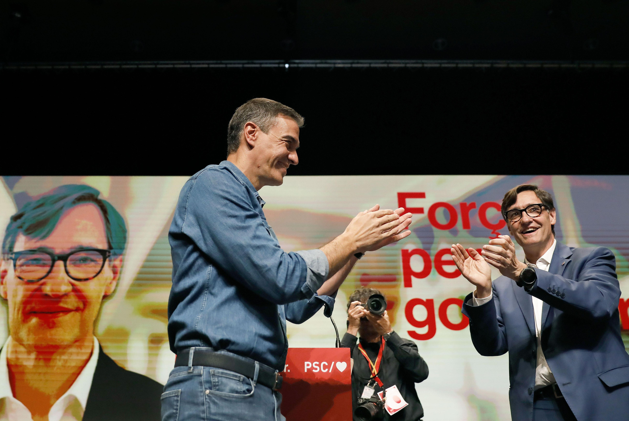 Sánchez e Illa en el mitin del jueves en Vilanova i la Geltrú.