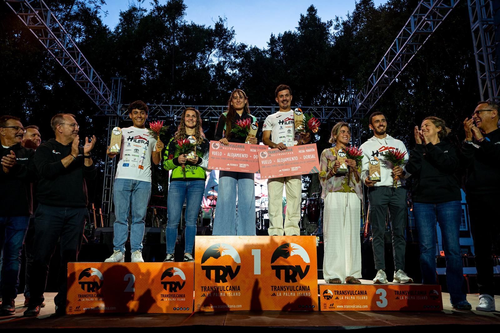 Podio de los mejores palmeros de la media maratón de la Transvulcania. TRANSVULCANIA