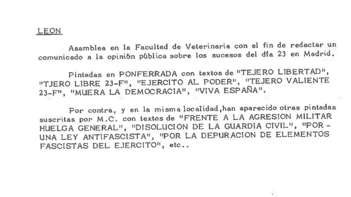 Uno de los documentos del 23F desclasificados por el Gobierno de España