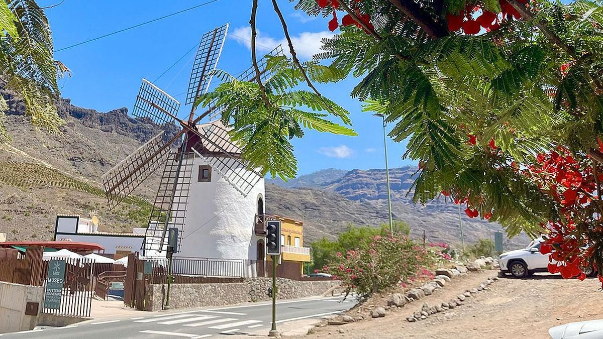 La zona exterior del molino es hoy un espacio didáctico delimitado por muros de piedra acordes con la estética tradicional canaria