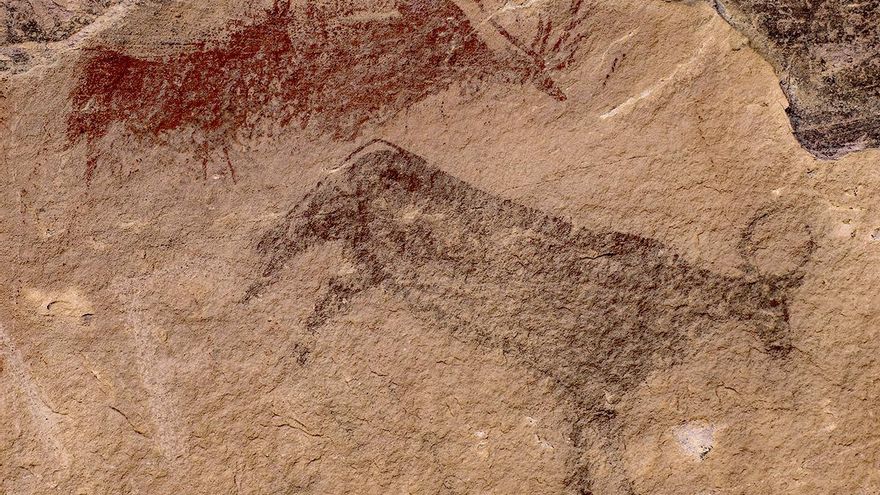 Abrigo de la Peña del Escrito, Villar del Humo (Cuenca). Escena de ciervos y toro