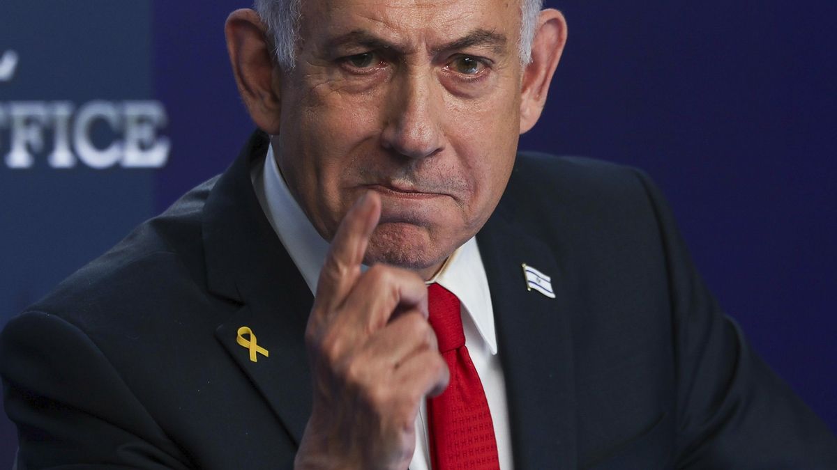 El primer ministro israelí, Benjamín Netanyahu, durante una conferencia de prensa en Jerusalén, 21 de mayo de 2025. (Jerusalén)