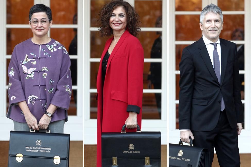 Arancha González Laya, ministra de exteriores, Unión Europea y cooperación, María Jesús Montero, Ministra de Haciencia y Fernando Grande-Marlaska, ministro de Interior