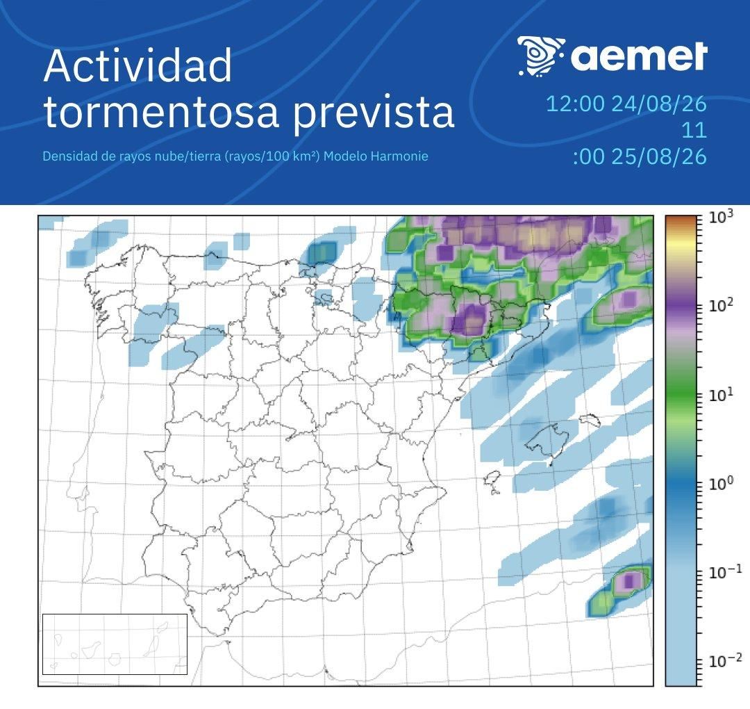 Actividad tormentosa prevista para hoy martes 25