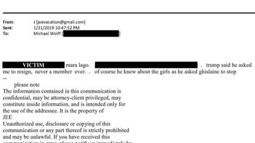 Mail de enero de 2019, durante el primer mandato de Trump, entre Jeffrey Epstein y Michael Wolff.