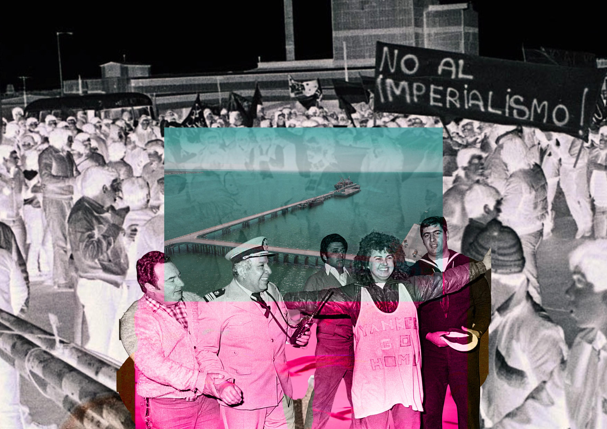 La marea formada por los vecinos de Madryn y las localidades cercanas avanzó por el largo muelle, y frente al barco empezaron los cánticos y a sacar las banderas yankees que quemaron.