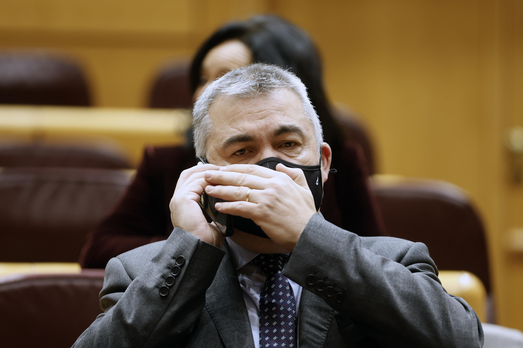 Santos Cerdán habla por el móvil en el pleno en que se discutieron los tres decretos