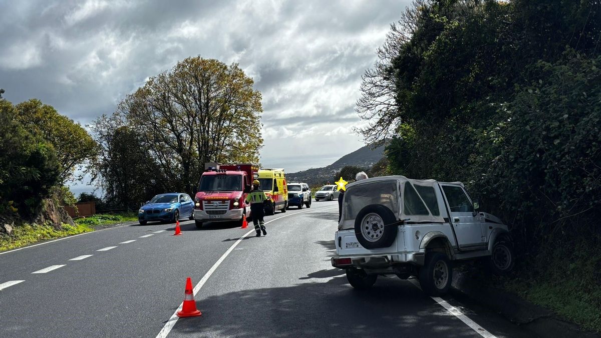 Imagen del vehículo que se salió de la calzada en la carretera LP-3  (La Cumbre)