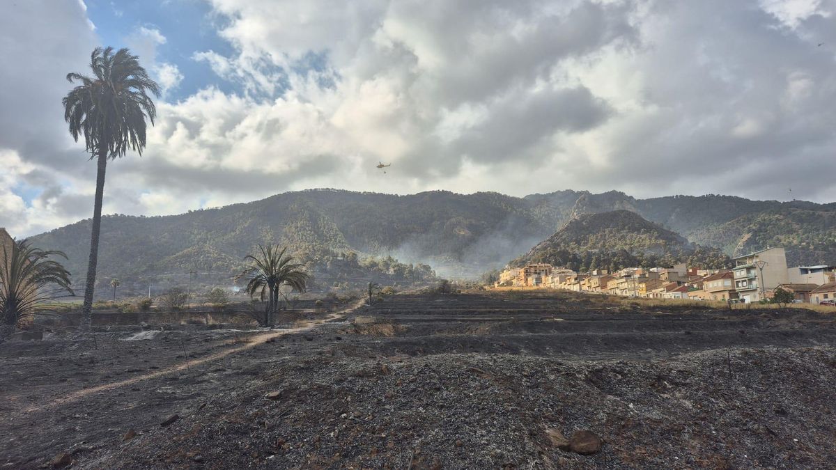 Una finca abandonada y quemada junto a viviendas en la pedanía murciana de Los Garres