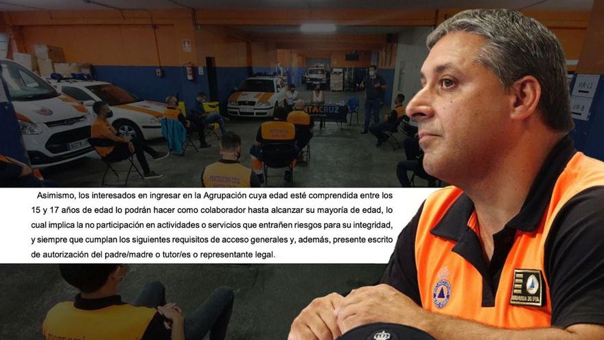 Fragmento del reglamento de protección civil de Santa Cruz de Tenerife y el exjefe del cuerpo, Santiago Carlos Martín