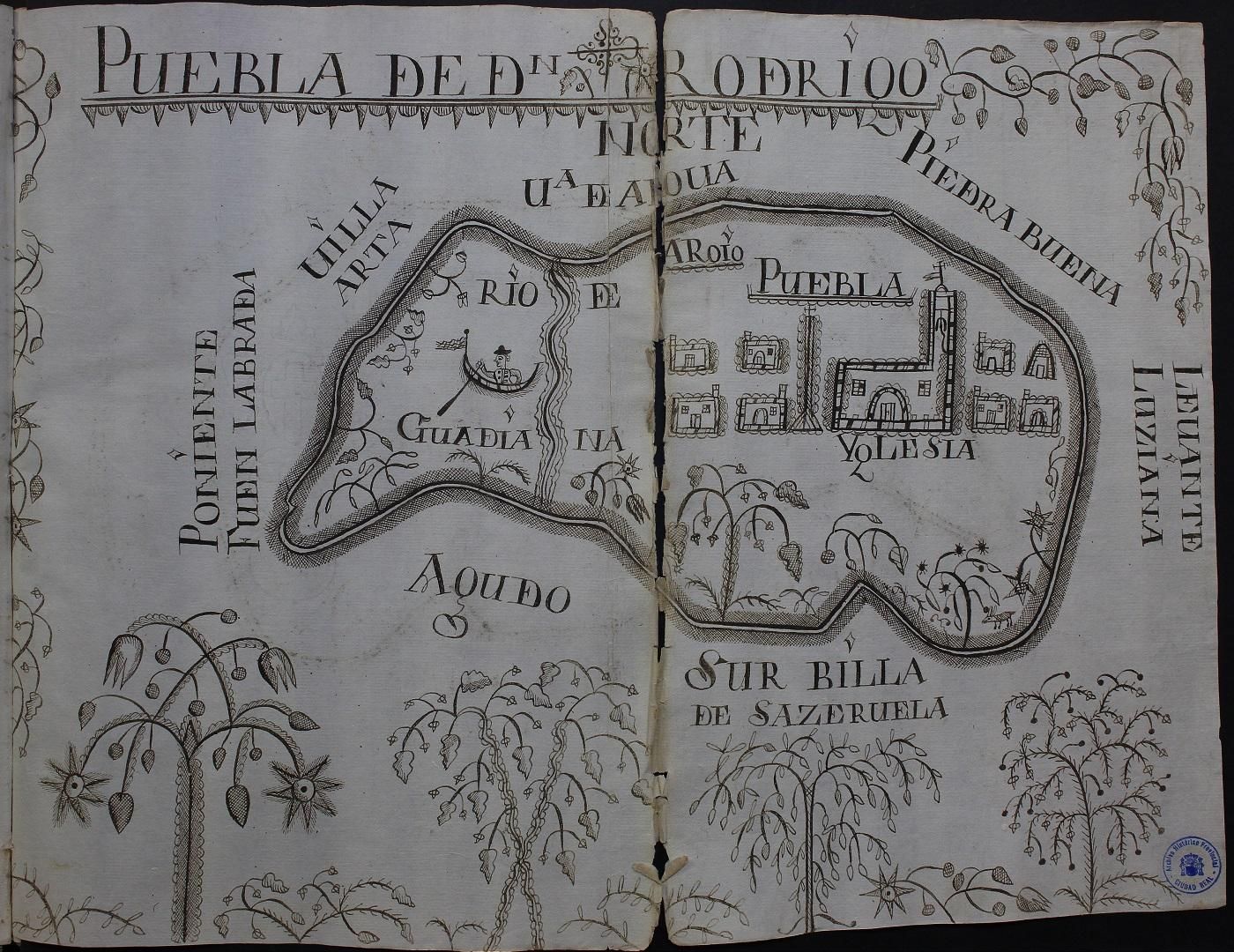 Mapa de la Puebla de Don Rodrigo, según el Catastro del Marqués de la Ensenada. Archivo Histórico Provincial de Ciudad Real
