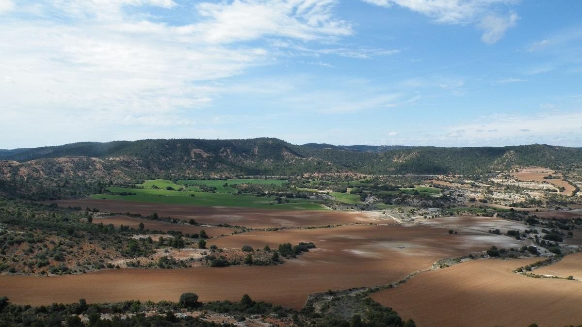 Vista panonámica del fundus (finca rural) de la villa romana de Noheda, en Cuenca