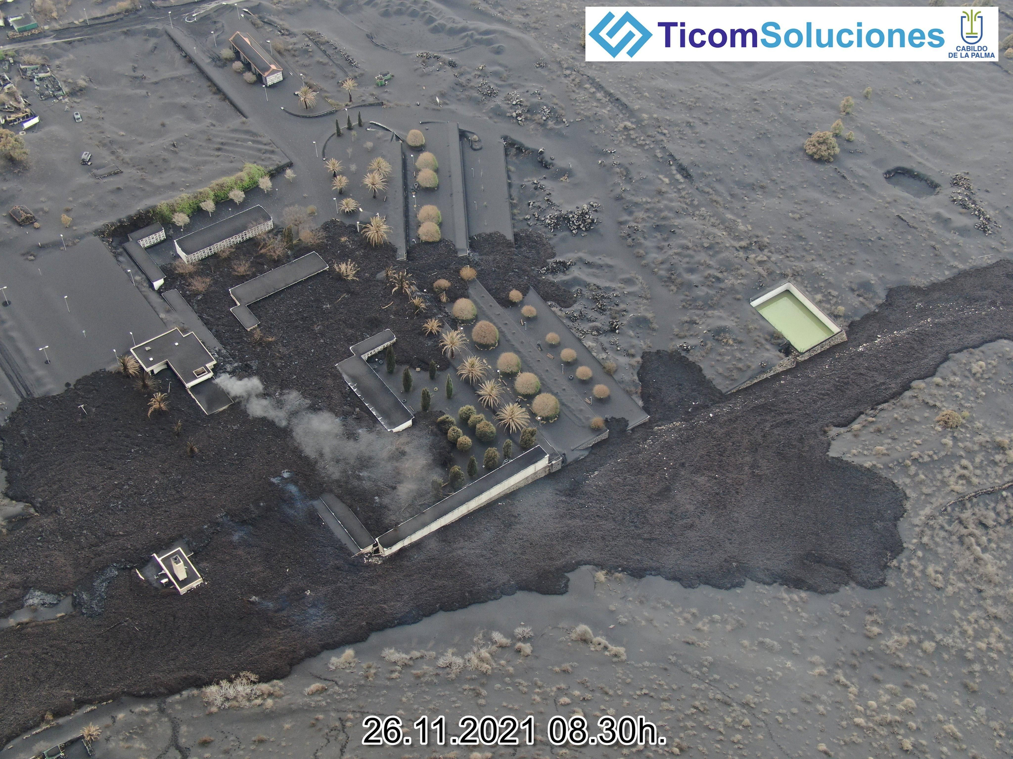 En la imagen, la colada de lava  sobre el cementerio de Las Manchas.