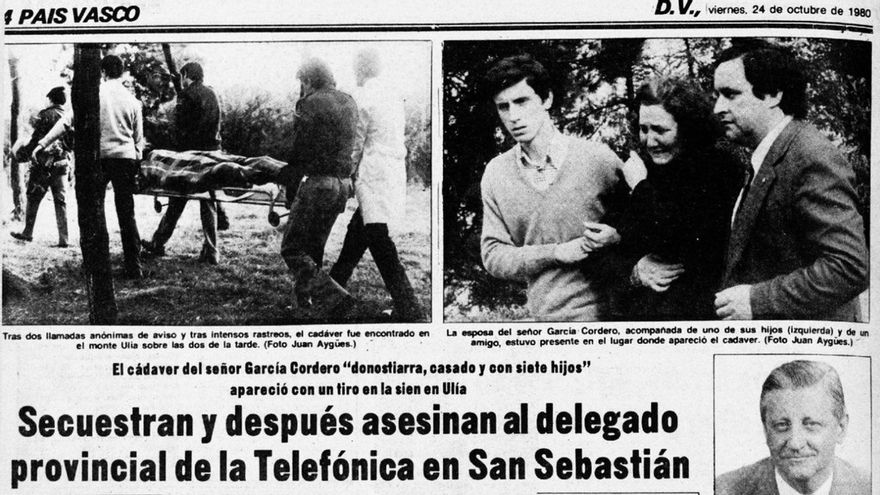 Periódico Diario Vasco el día del asesinato de Juan Manuel García Cordero, delegado de Telefónica en Gipuzkoa