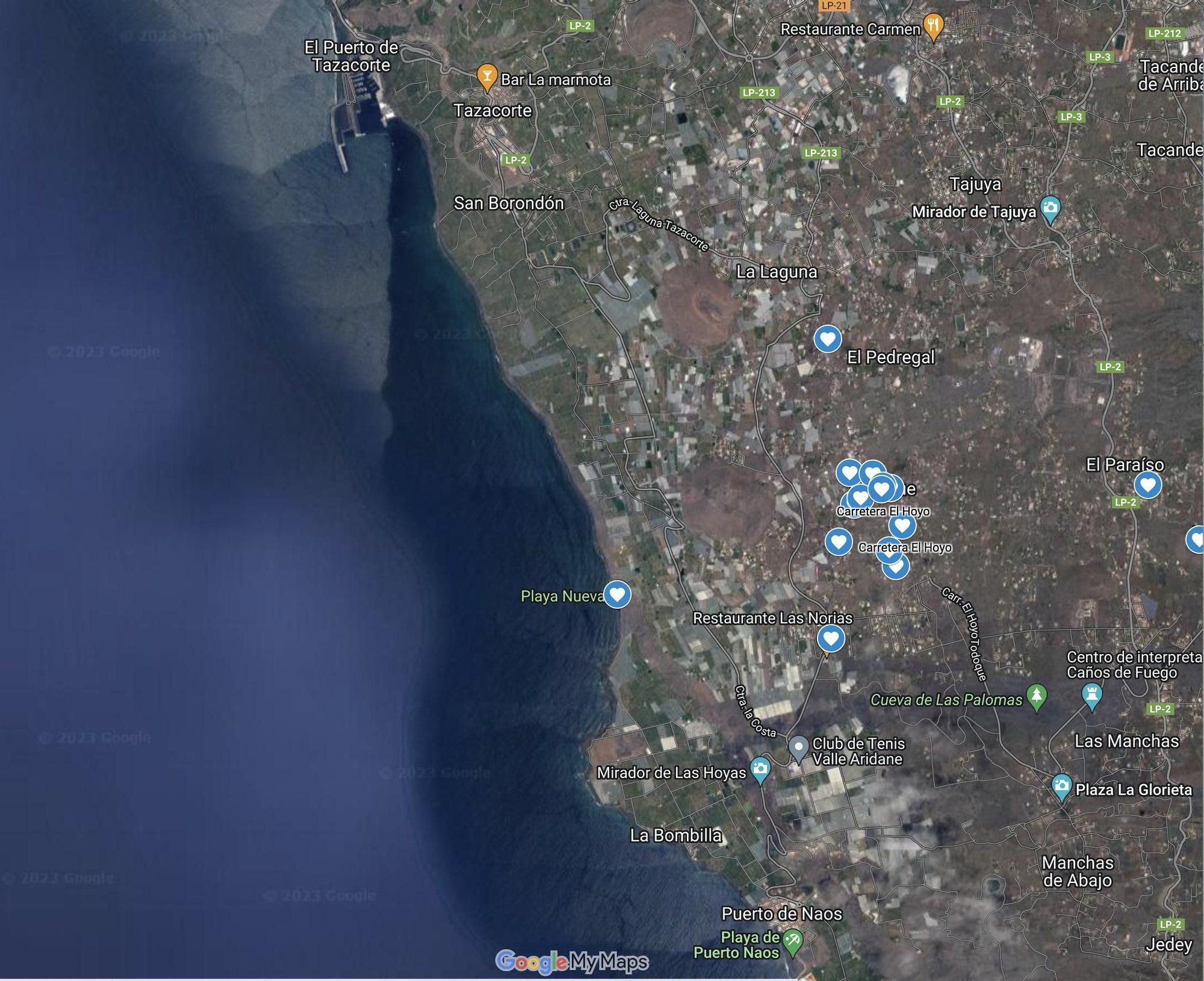 Imagen del mapa interactivo de las calles afectadas por la erupción.