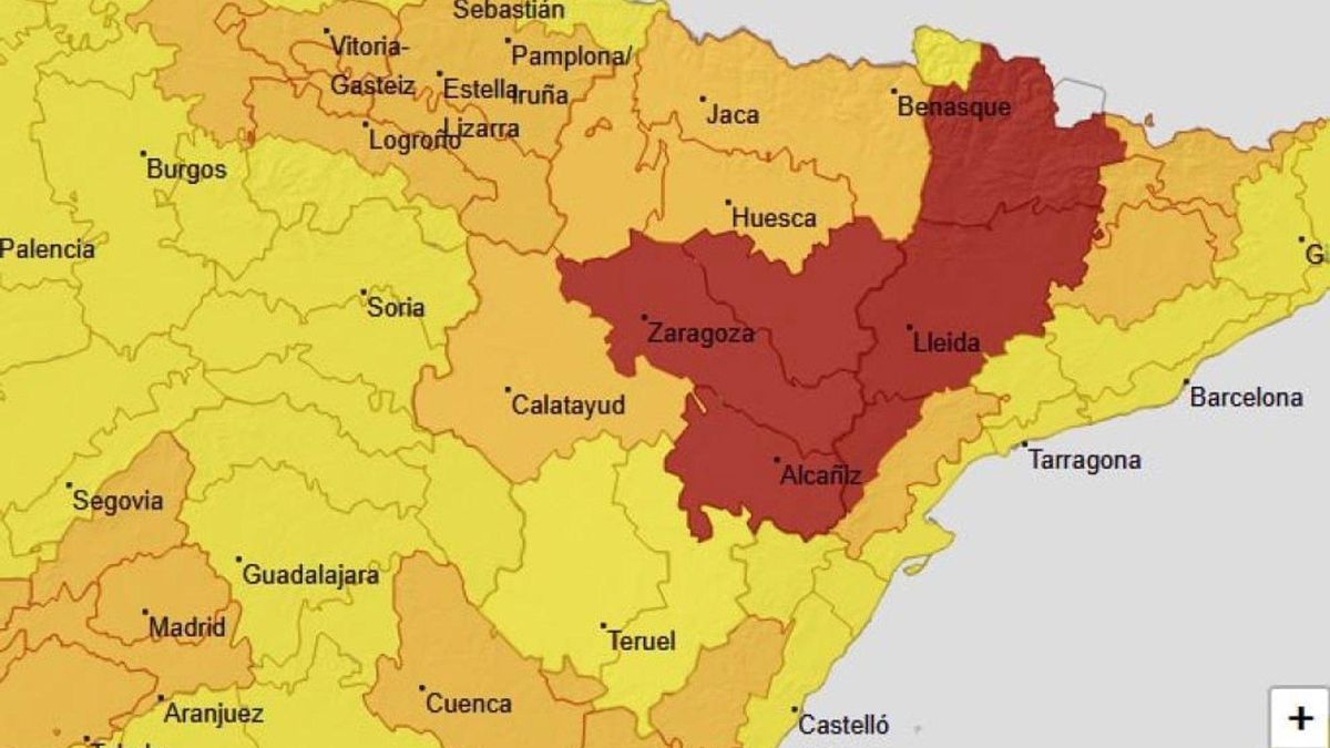 Aviso rojo por temperaturas máximas en Huesca Sur, Bajo Aragón y la Ribera del Ebro para este martes