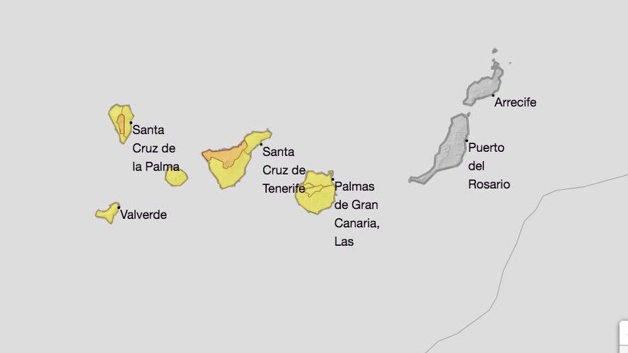 Mapa de la Aemet de los avisos de riesgo por lluvias y viento viento  para  martes, 20 de octubre.
