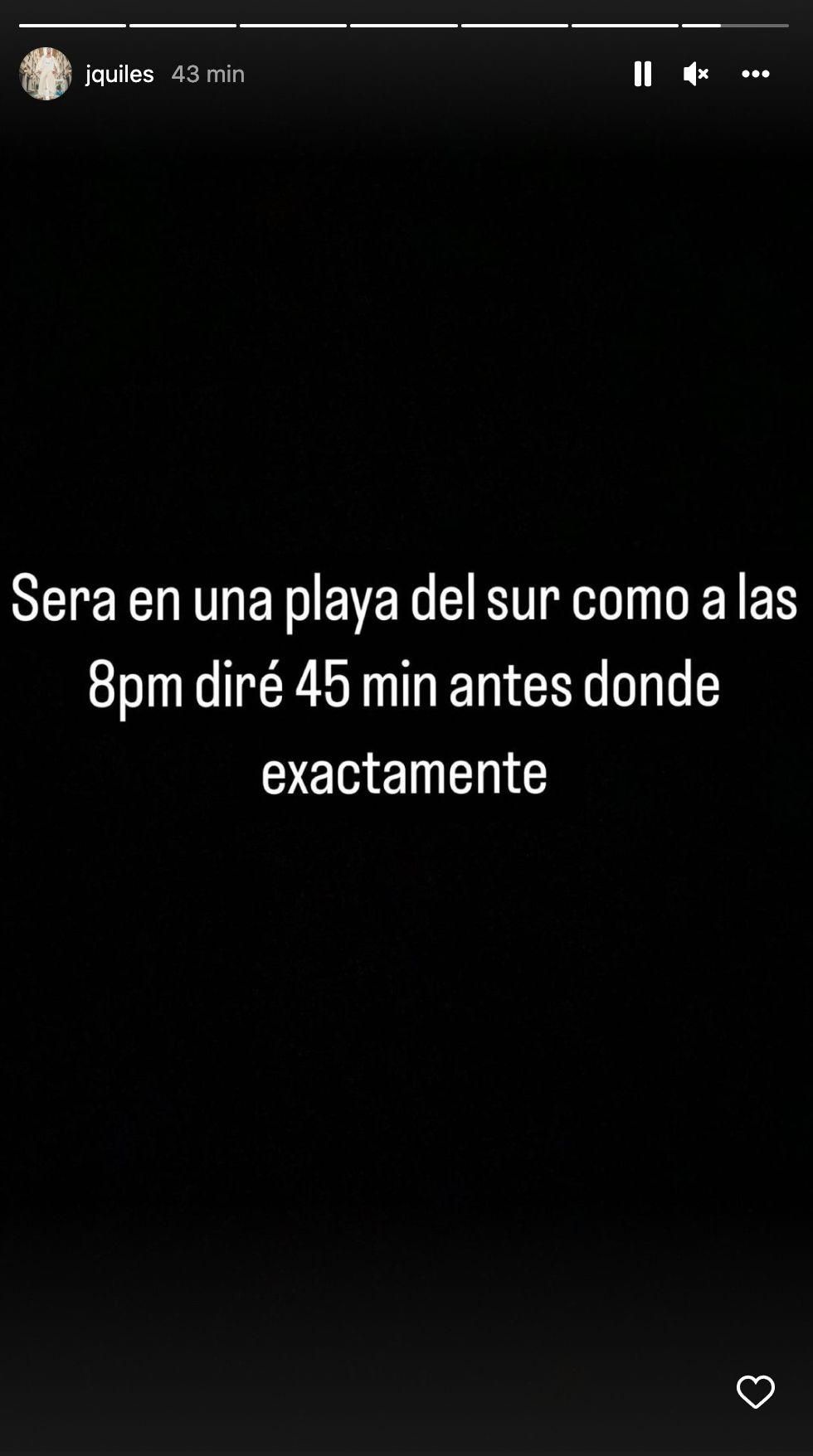 Justin Quiles ha propuesto a sus seguidores un concierto este domingo, a las 20.00 horas, en "una playa de Tenerife"