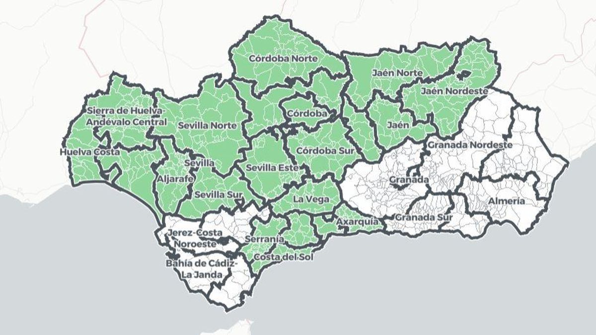 Mapa de niveles de alerta Covid por municipios y distritos sanitarios vigente en Andalucía desde el 18 al 28 de diciembre de 2021