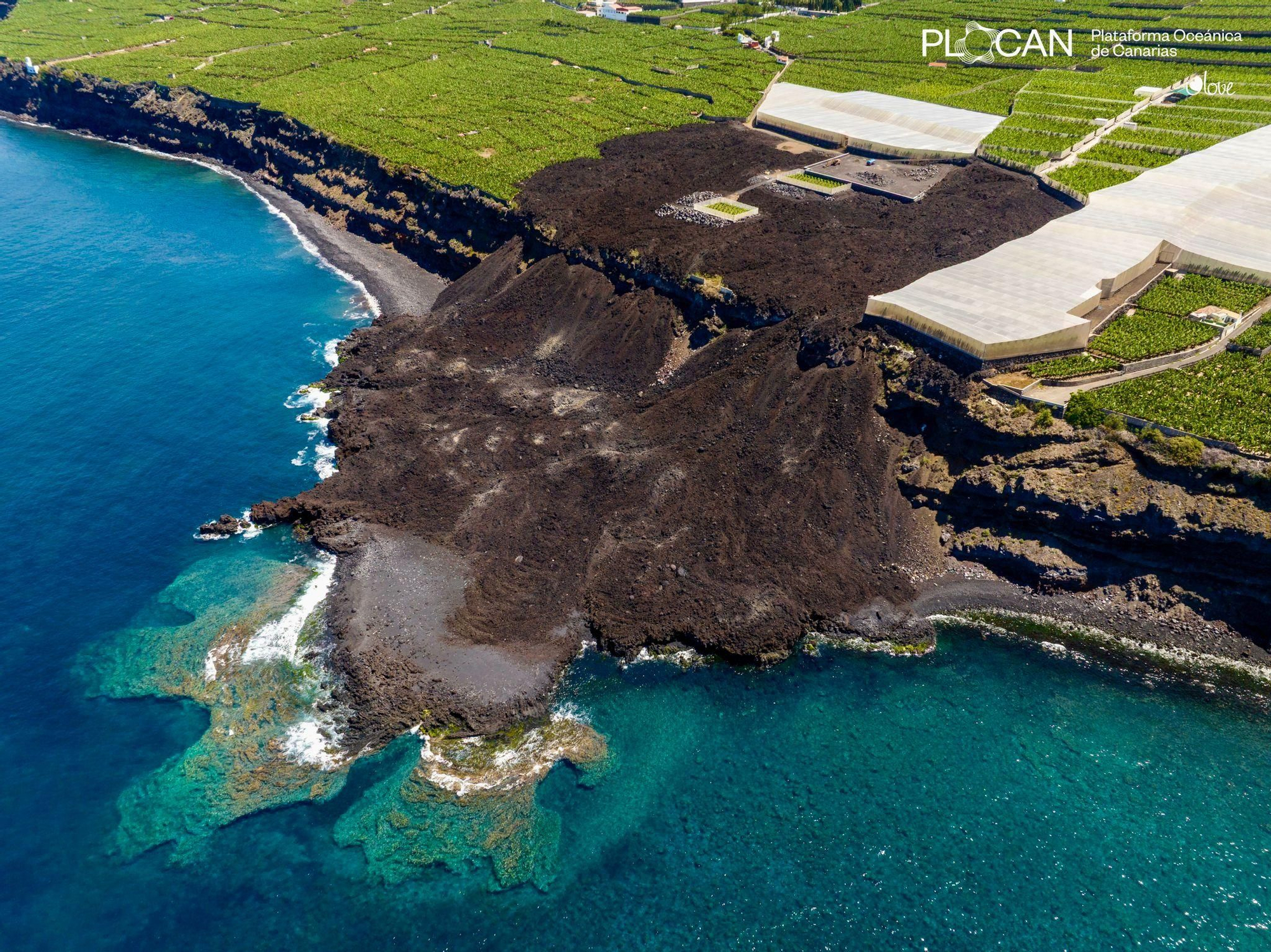 Nueva fajana o delta lávico creada por el volcán  Tajogaite (19 de septiembre-13 de diciembre 2021).