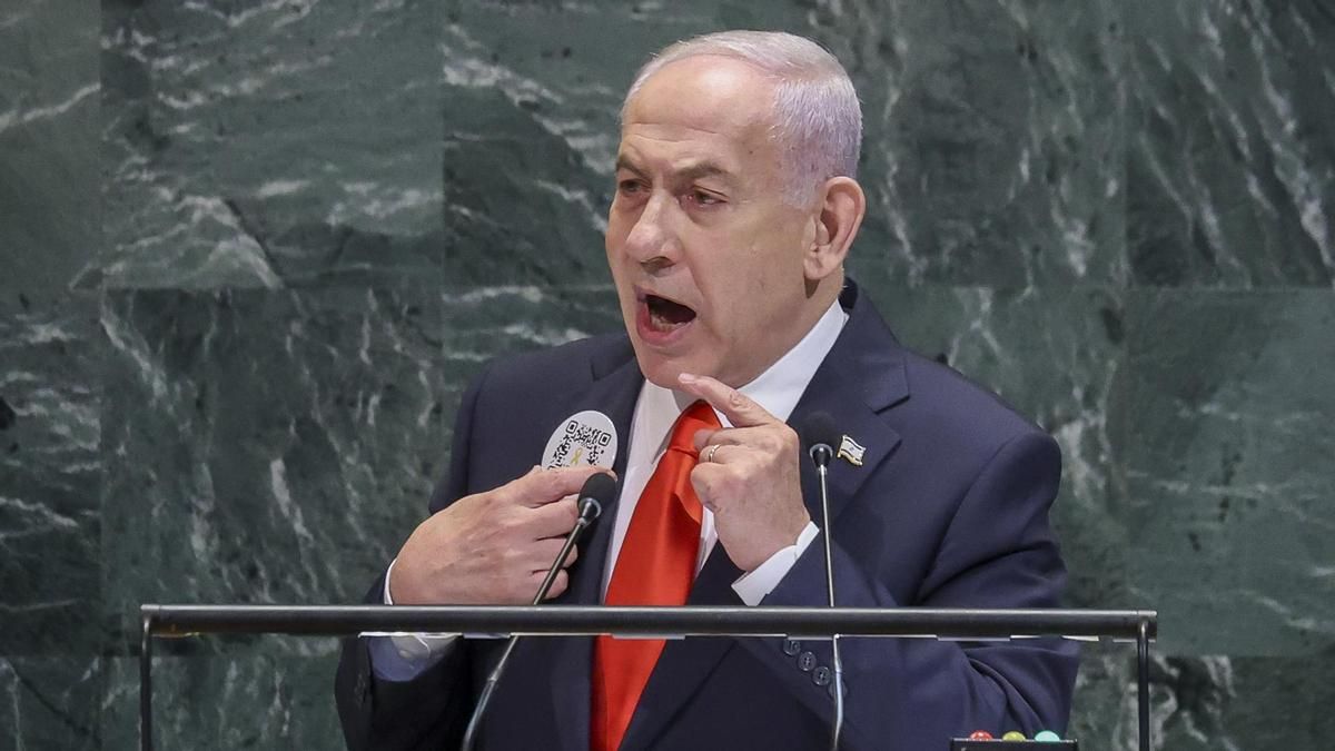 El primer ministro israelí, Benjamín Netanyahu, ante la Asamblea General de la ONU.